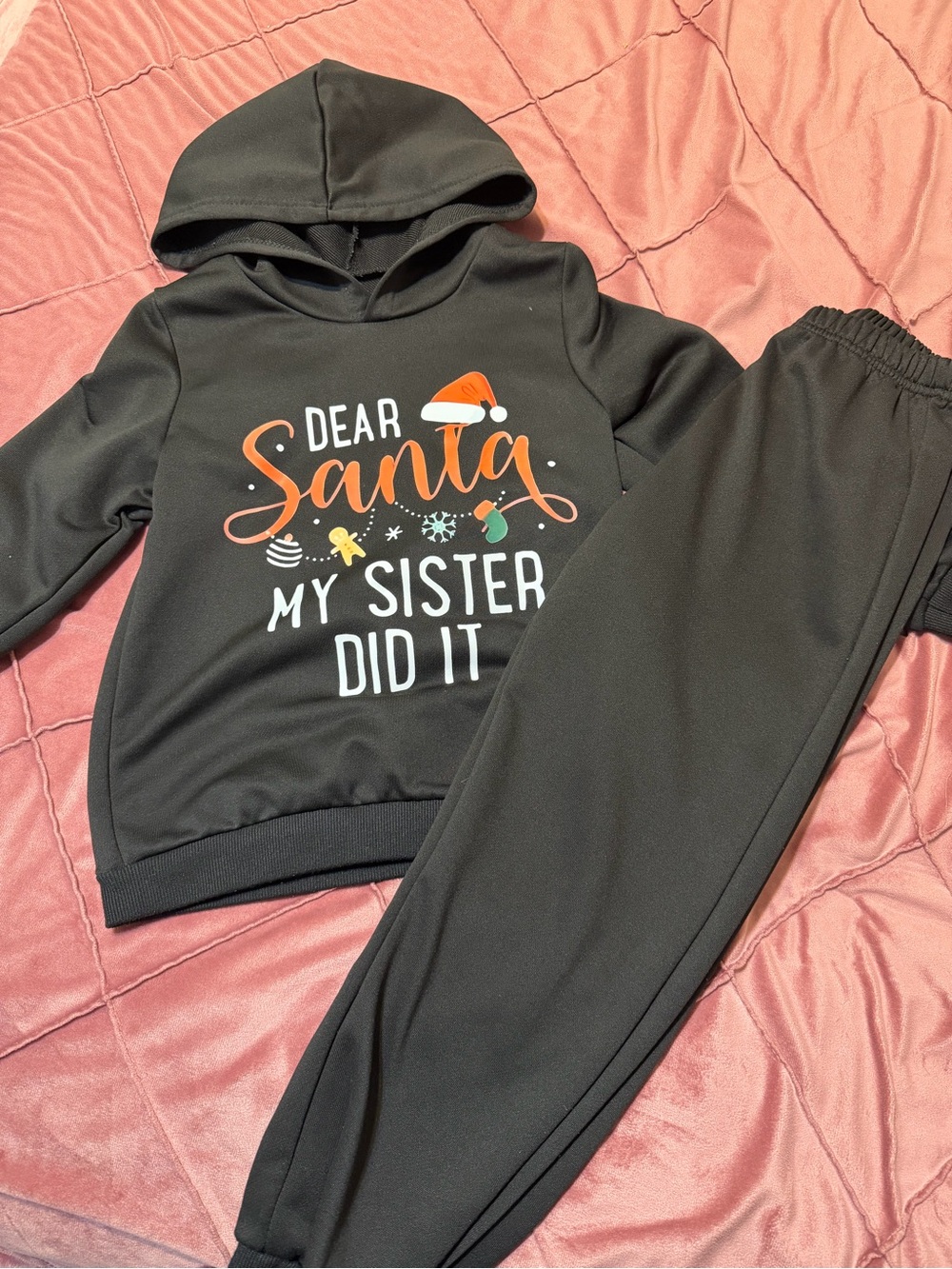 Kids Black Holiday Hoodie & Jogger Set - "Dear Santa My Sister Did It"